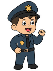 Cute Little Boy Police Cartoon Illustration