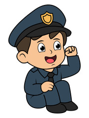Cute Little Boy Police Cartoon Illustration