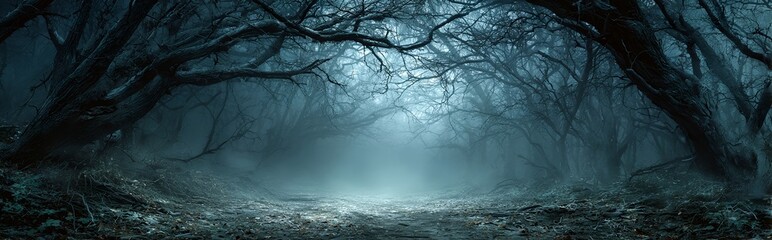 Atmospheric Forest Composition with Misty Branches and Twisted Trunks – Immersive Visual for Digital Wellness and Eco Branding