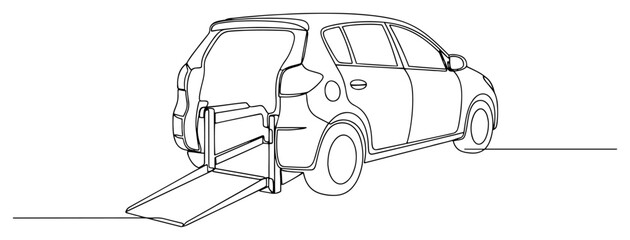 Wheelchair Accessible Car with Ramp Line Art
