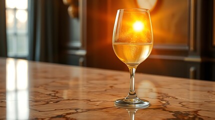 Golden Light Through Wine Glass on Marble, Elegant Background for Website Banners