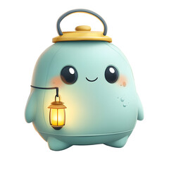 Obraz premium Kawaii lantern character, white isolated bg