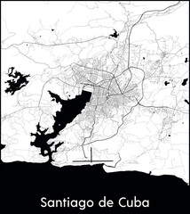 Santiago de Cuba city map, Cuba - Topographic vector map poster