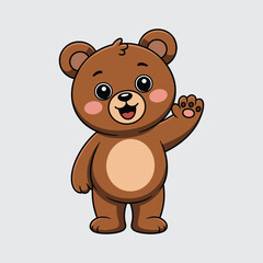 Adorable cartoon teddy bear waving hello with a happy expression greeting
