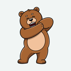 Cartoon brown bear doing the dab dance move on white background cute animal
