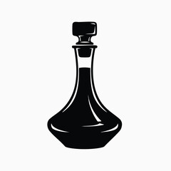 Black silhouette of a classic glass decanter with stopper isolated on white background in vector style