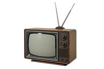 Classic retro television set with antenna isolated on plain background old tech vintage design