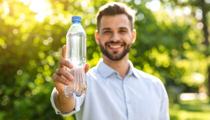 Man holding water bottle outdoors