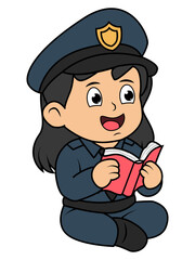 Cute Little Girl Police Cartoon