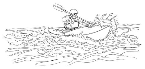 An Adventurer Kayaking in Whitewater River Rapids © Katarzyna