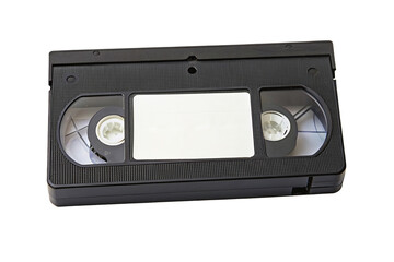 Vintage vhs cassette tape on black background symbolizing retro media and nostalgia in media culture