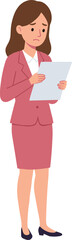 Professional businesswoman in pink blazer holding document, worried expression, office stress, corporate paperwork review, female employee reading report, workplace anxiety