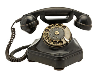 Vintage rotary telephone with black design and classic dial for retro communication nostalgia