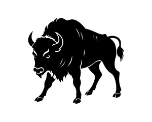 aggressive, Jumping, Angry, American, Bison Silhouette Vector Logo 