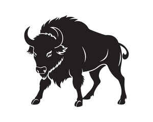 aggressive, Jumping, Angry, American, Bison Silhouette Vector Logo 