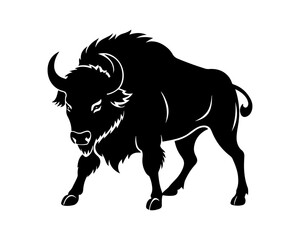 aggressive, Jumping, Angry, American, Bison Silhouette Vector Logo 