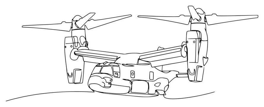 Tiltrotor V-22 Osprey Aircraft on Airfield black shape vector laser cutting engraving monochrome print