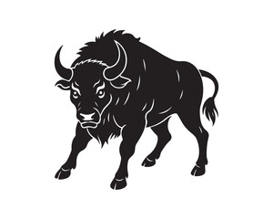 aggressive, Jumping, Angry, American, Bison Silhouette Vector Logo 