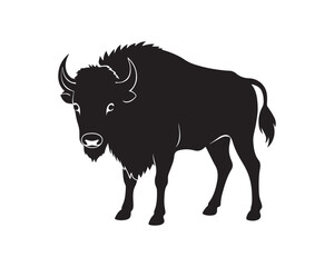 aggressive, Jumping, Angry, American, Bison Silhouette Vector Logo 
