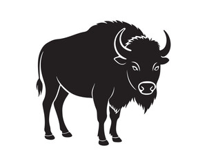 aggressive, Jumping, Angry, American, Bison Silhouette Vector Logo 