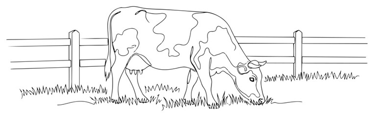 Dairy Cow Grazing in Pasture Line Art