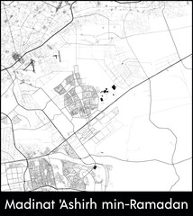 Obraz premium Madinat Ashirh min Ramadan city map, Egypt - Topographic vector map poster