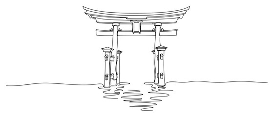 Japanese Torii Gate in the Water at Itsukushima Shrine