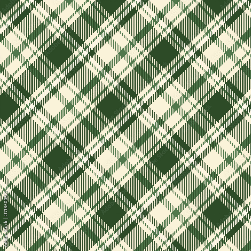 Wall mural plaid with twill weave repeat pattern.tartan checkered seamless pattern in green and beige.gingham g