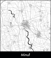 Minuf city map, Egypt - Topographic vector map poster