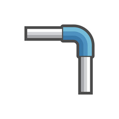 Pipe fitting vector illustration color icon. Joint used to connect pipes at  90-degree angle in plumbing or irrigation systems. Ideal for visuals to pipe work, water systems, construction components.