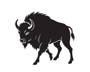 aggressive, Jumping, Angry, American, Bison Silhouette Vector Logo 