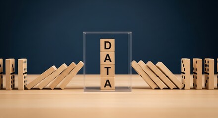 Data protection concept with domino effect and wooden blocks