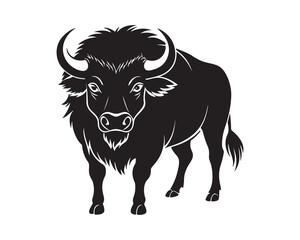 aggressive, Jumping, Angry, American, Bison Silhouette Vector Logo 