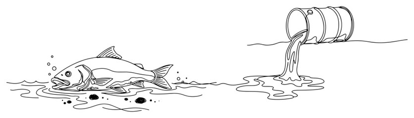 Toxic Waste Spill Polluting Water with a Dying Fish