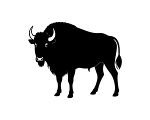 aggressive, Jumping, Angry, American, Bison Silhouette Vector Logo 