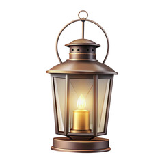 Vintage metal lantern with glowing candle isolated on a black background
