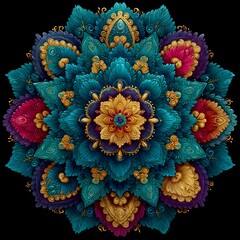 Vibrant mandala design with red petals high resolution picture