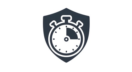Icon of stopwatch with shield outline, vector