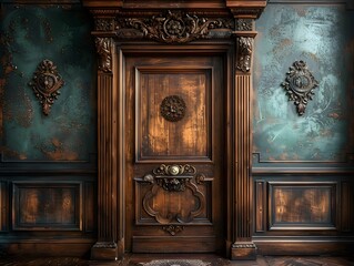Vintage interior bathroom featuring carved wooden door high resolution picture