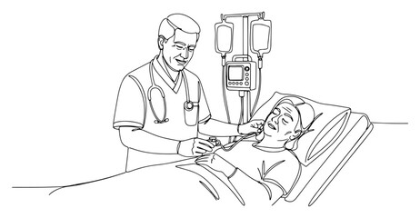 Doctor Caring for Patient in Hospital Bed