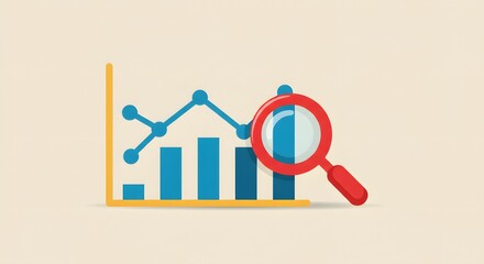 Abstract icon of chart line with magnifying glass