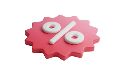 Pink percentage sign isolated on transparent background