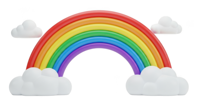 Rainbow with clouds isolated on transparent background, 3d render