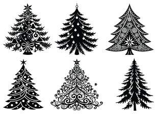 Fototapeta premium Decorative Black and White Christmas Tree Vector Collection 