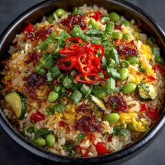 Zucchini and edamame rice high resolution picture