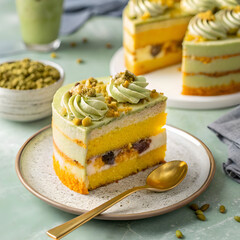 A layered bento cake featuring vibrant mango and passion fruit flavors, decorated with bright, tropical tones and a fresh, elegant presentation.