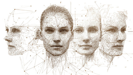Facial Recognition System Technology in Low Polygon Human Face Concept