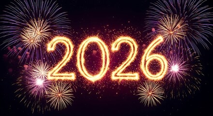 Sparkling 2026 numbers with colorful fireworks new year