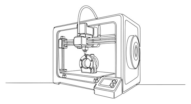 Continuous Line Drawing of a Modern 3D Printer in Action