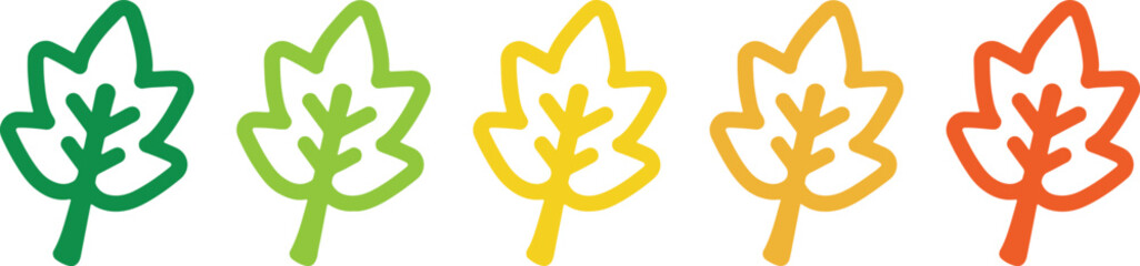 leaf, icon, nature, plant, green, yellow, orange, autumn, fall, season, organic, foliage, graphic, symbol, design, isolated, white background, set, collection, tree, growth, environment, simple, outli